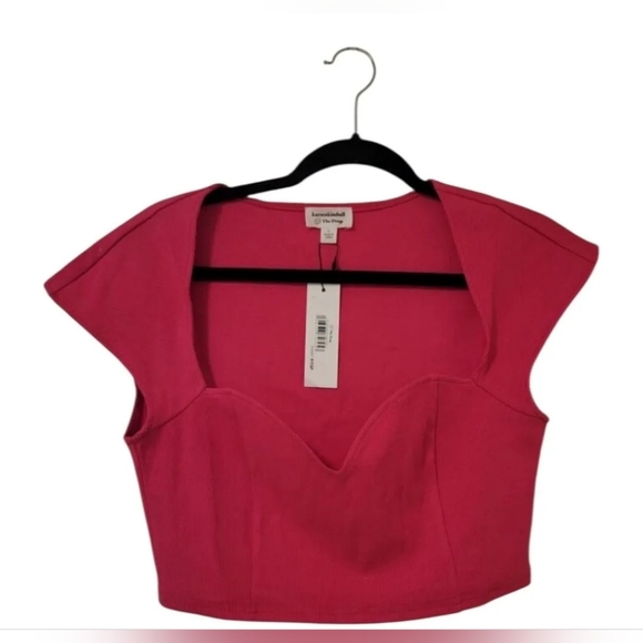 NWT The Drop Karsen Kimball Hot Pink Ribbed Sweetheart Neckline Crop Top Size L - Picture 2 of 8